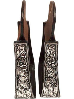 Black Engraved Aluminum Western Horse Stirrups for Adults - Durable & Stylish